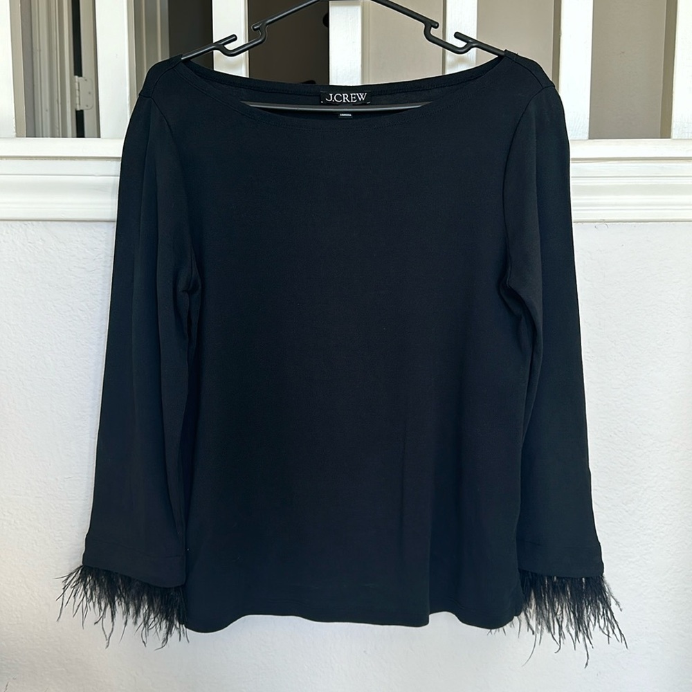 Never worn Feather-trim long-sleeve shirt